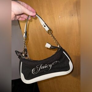 Juicy Couture black and white velour material gold accent chains shoulder purse